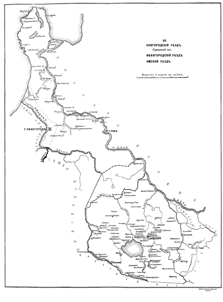 Карта погостов Шелонской пятины. Ямское Окологородье.