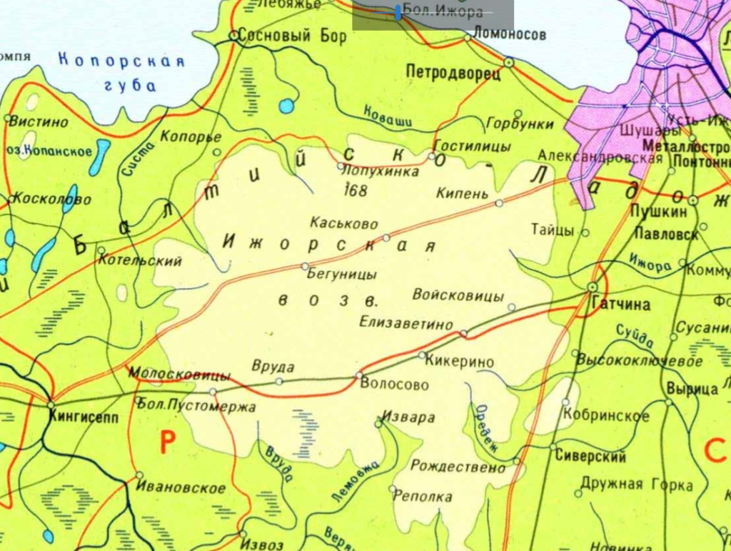 Ижорская возвышенность на карте Ленинградской области