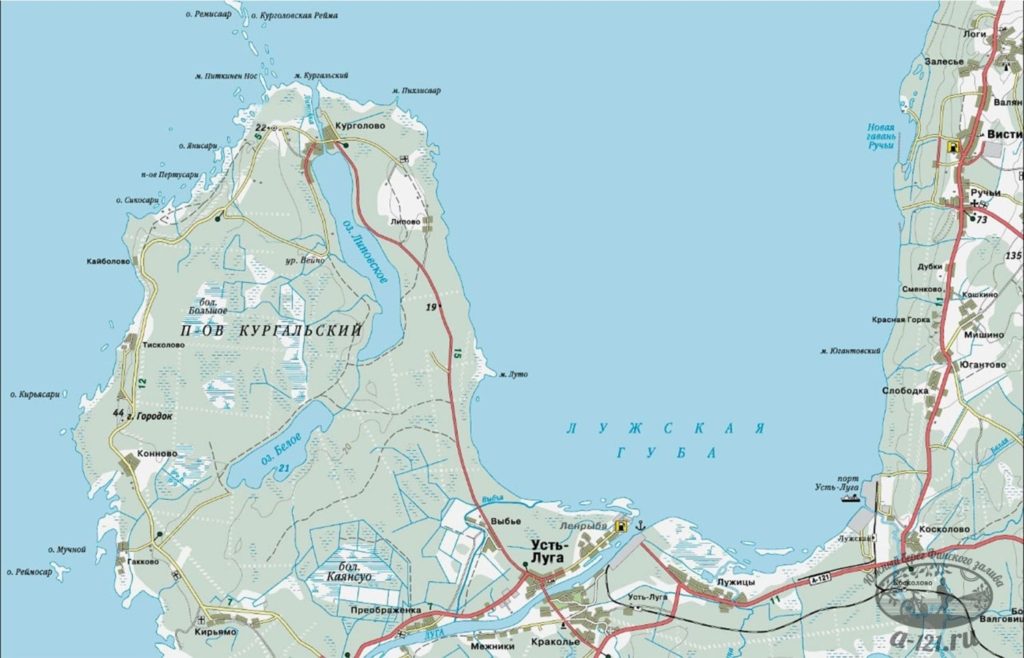 Кургальский полуостров и Лужская губа. Фрагмент карты Ленинградской области