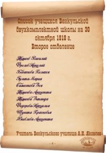 Список учащихся Венкульской двухкомплектной школы.1918 г.