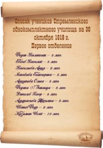 Список учеников Стремленского однокомплектного училища