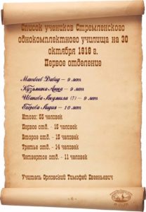 Список учеников Стремленского однокомплектного училища