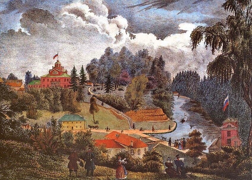 Серяков Л.А. Вид усадьба с левого берега реки Лопухинки,1847 год