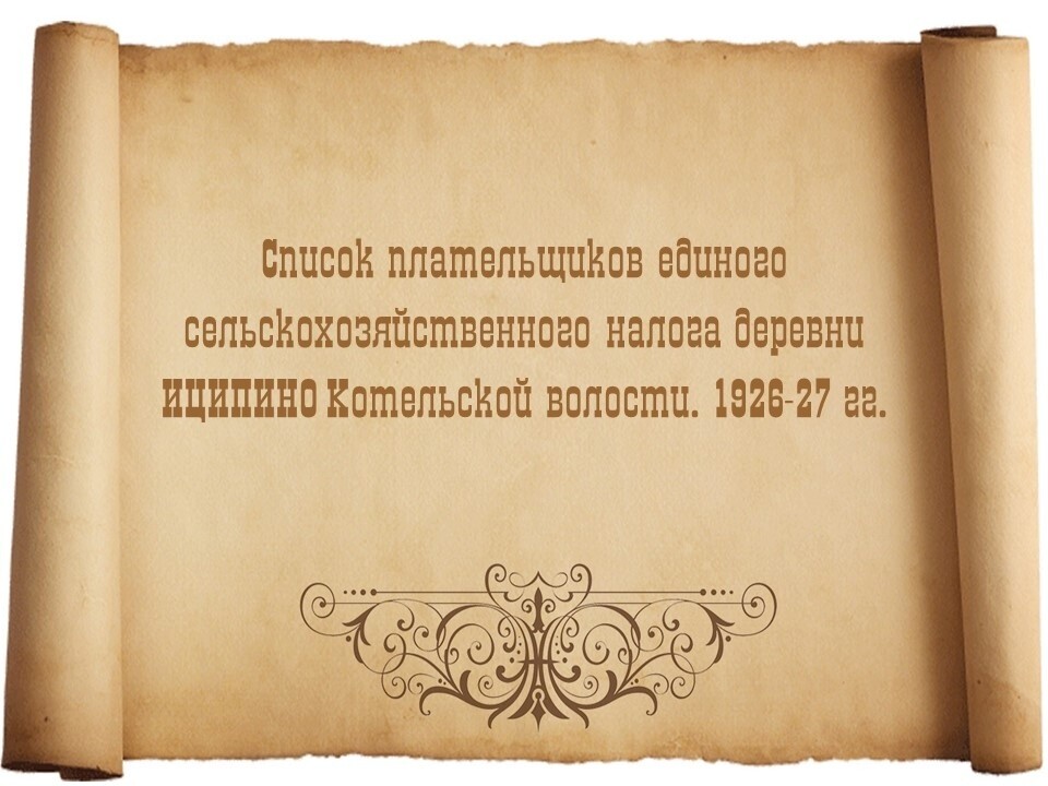Список домохозяев деревни Иципино Котельской волости. 1926–27 гг.